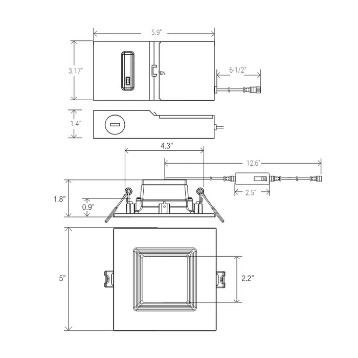 Elite RPL487 4" Square Baffle LED Downlight, Lumens & CCT Selectable