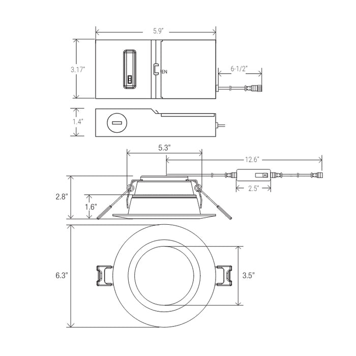 Elite RPL528 5" Round Smooth Reflector LED Downlight, Lumens & CCT Selectable