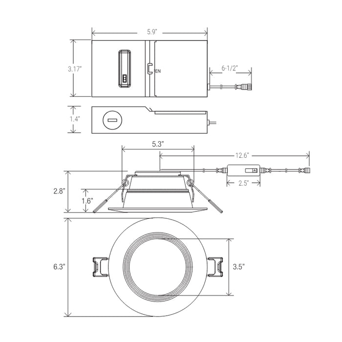 Elite RPL537 5" Round Baffle LED Downlight, Lumens & CCT Selectable