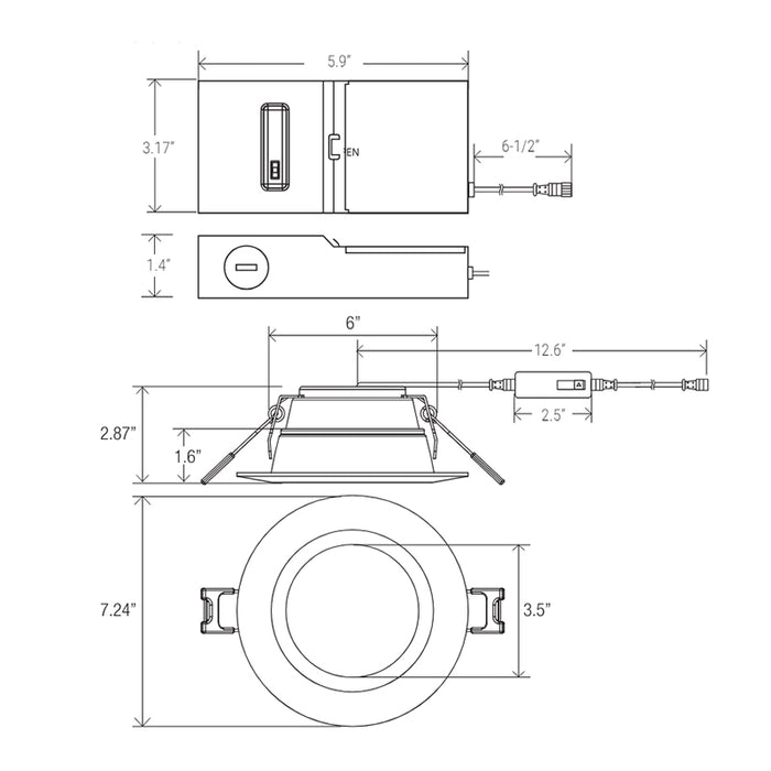 Elite RPL628 6" Round Smooth Reflector LED Downlight, Lumens & CCT Selectable