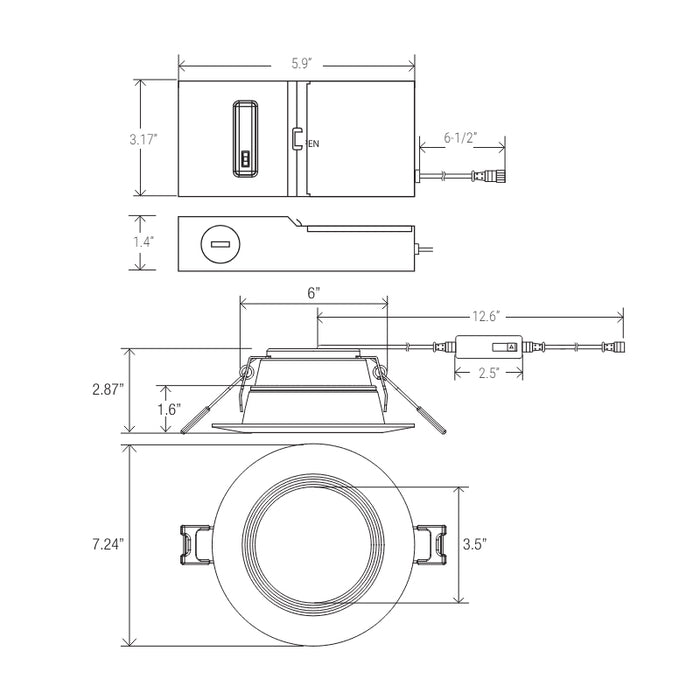 Elite RPL637 6" Round Baffle LED Downlight, Lumens & CCT Selectable