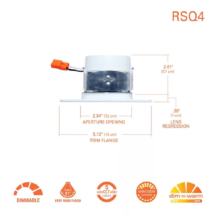 Halo RSQ4 4" LED Square Recessed Baffle Trim, 5CCT  & 2 Lumens Selectable, Dim to Warm, 120V, Matte White