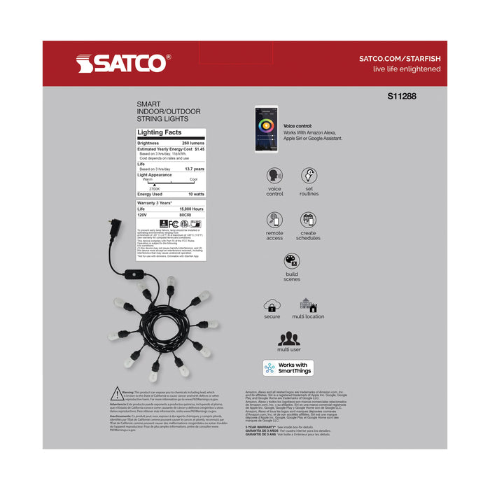 Satco S11288 Starfish WIFI Smart LED Indoor/Outdoor 24-ft 10 Lamps String light