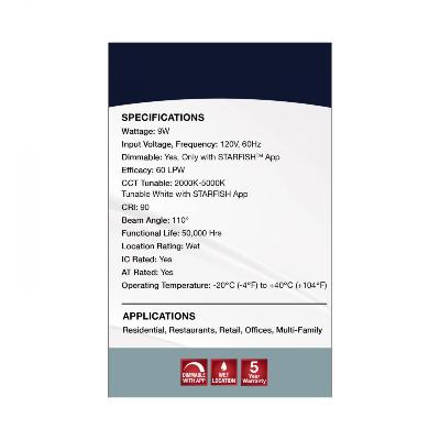 Satco S11560 9 Watt; LED Direct Wire; Low Profile Downlight; 4 Inch Round; Starfish IOT; Tunable White and RGB; 120 Volt; 90 CRI; White Finish