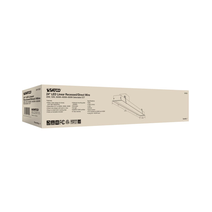 Satco S11722 24" 20W LED Direct Wire Linear Light, Selectable CCT , 1500 Lumens, 120V, White