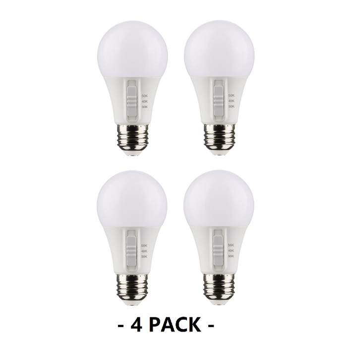 Satco S11774 6W A19 LED Bulb, E26 Medium Base, CCT Selectable, 4-Pack
