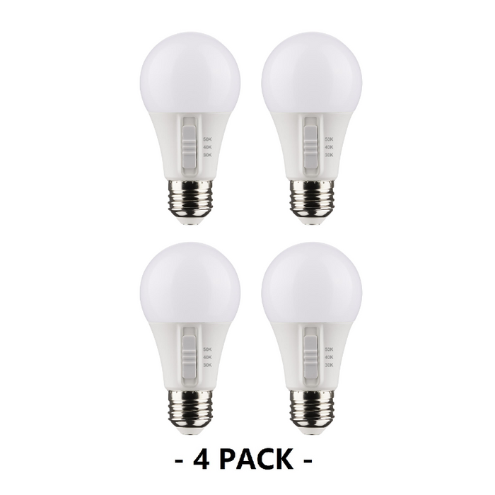 Satco S11775 9W A19 LED Bulb, E26 Medium Base, CCT Selectable, 4-Pack