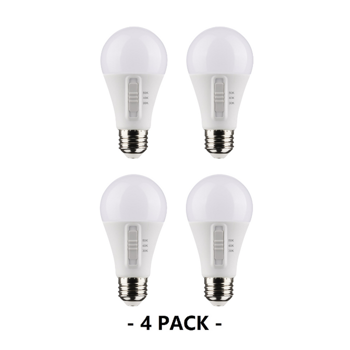 Satco S11776 12W A19 LED Bulb, E26 Medium Base, CCT Selectable, 4-Pack