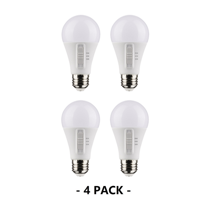 Satco S11777 14W A19 LED Bulb, E26 Medium Base, CCT Selectable, 4-Pack