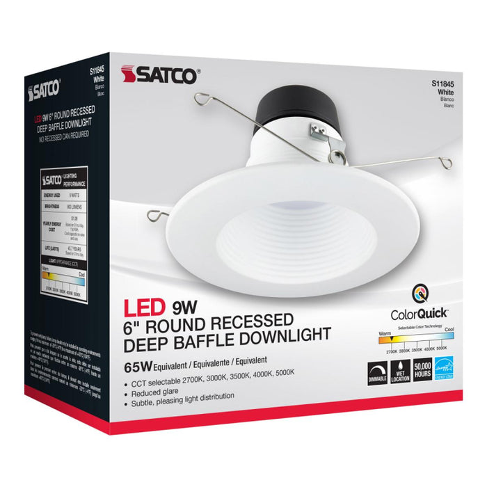 Satco S11845 6" 9W LED Recessed Downlight, CCT Selectable