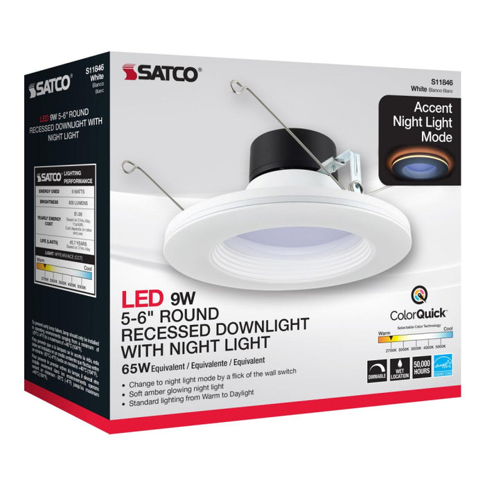 Satco S11846 5"/6" 9W LED Recessed Downlight with Night Light Feature, CCT Selectable