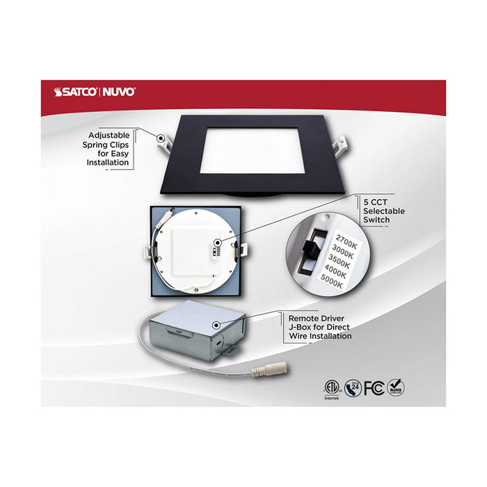 Satco S11877 6" 12W LED Square Direct Wire Edge-Lit Downlight, CCT SelectableSatco S11877 6" 12W LED Square Direct Wire Edge-Lit Downlight, CCT Selectable