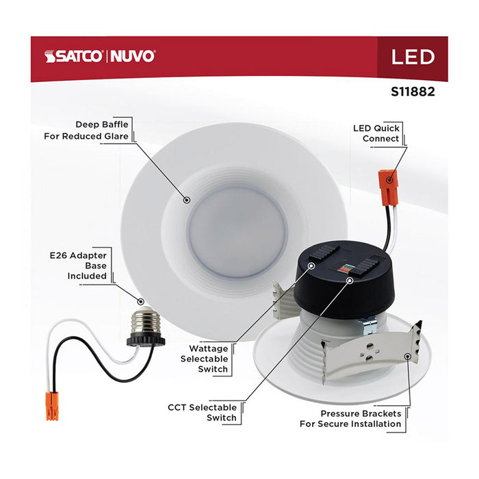 Satco S11882 4" 5.8W/7W/9.5W LED Downlight Retrofit, CCT Selectable