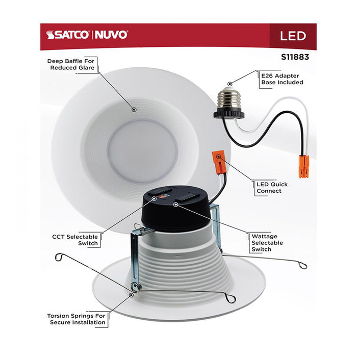 Satco S11883 5"/6" 8W/10.5W/13.5W LED Downlight Retrofit, CCT Selectable