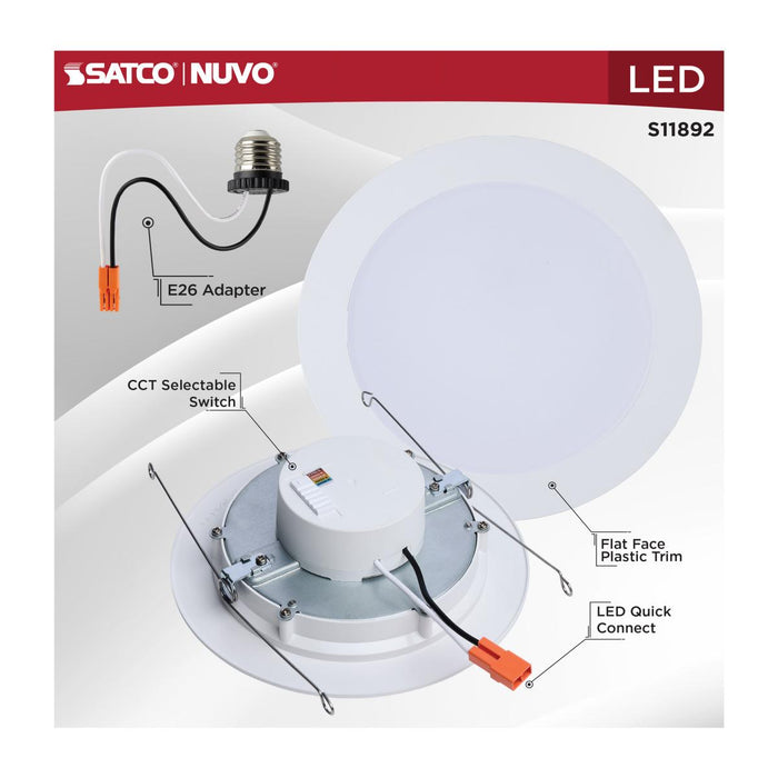 Satco S11892 6" 9.5W LED Downlight, Flat Wafer Lens,  CCT Selectable