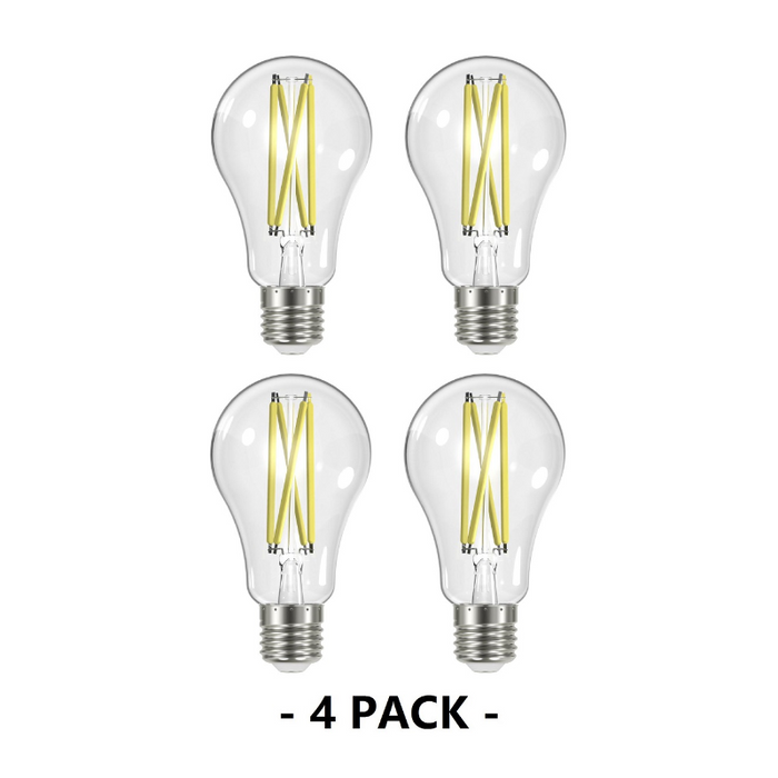 Satco S12443 12.5W A19 Dimmable LED Filament Bulb, E26 Base, 3000K, Clear, 4-Pack