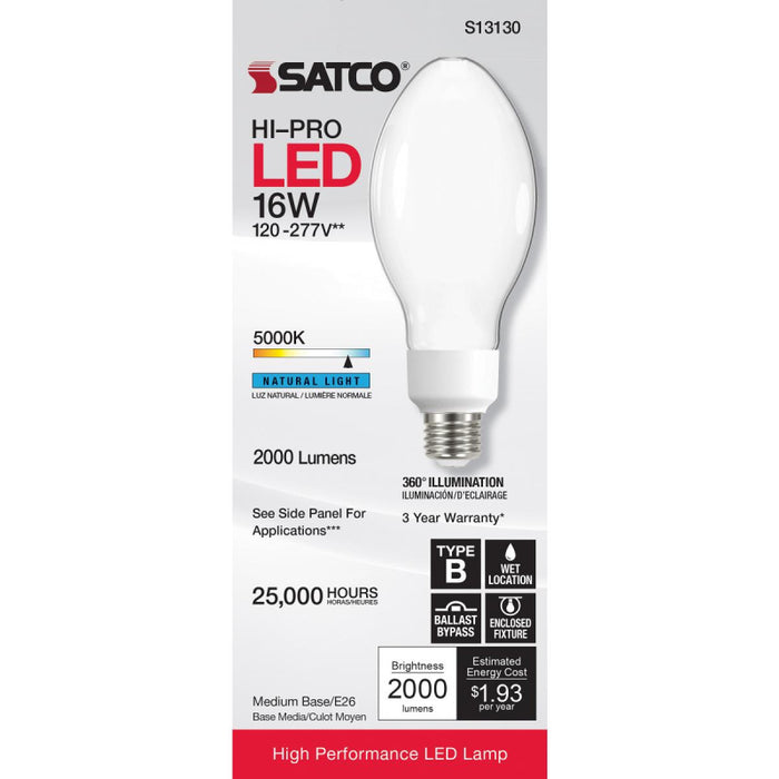 Satco S13130 16W LED HID Replacement, ED23; 5000K; Medium Base; 120-277V; Type B