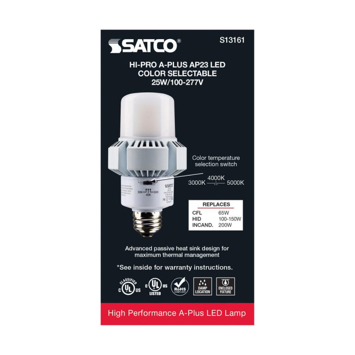 Satco S13161 25W A-Plus LED Bulb; AP23; 3CCT Selectable; Medium Base; 120-277V; Type B