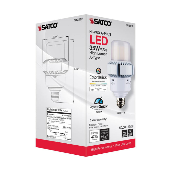 Satco S13162 35W/17W A-Plus LED Bulb; AP23; 3CCT Selectable; Medium Base; 120-277V; Type B
