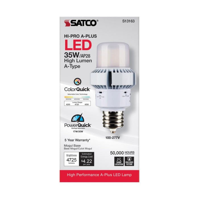Satco S13163 35W/17W LED Bulb; AP28; 3CCT Selectable; Mogul Extended Base; 100-277V; Type B