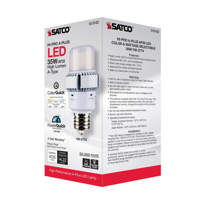 Satco S13163 35W/17W LED Bulb; AP28; 3CCT Selectable; Mogul Extended Base; 100-277V; Type B