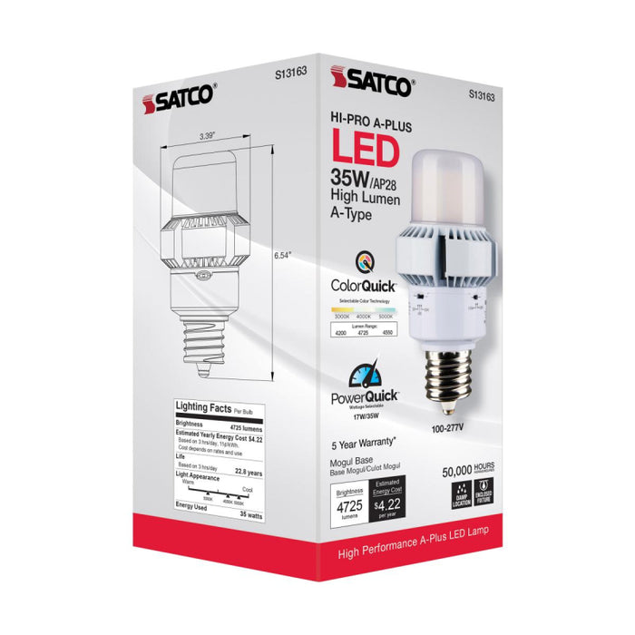 Satco S13163 35W/17W LED Bulb; AP28; 3CCT Selectable; Mogul Extended Base; 100-277V; Type B