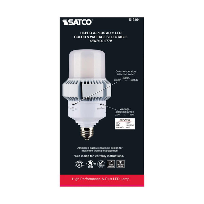 Satco S13164 45W/22W A-Plus LED Bulb; AP23; 3CCT Selectable; Medium Base; 120-277V; Type B