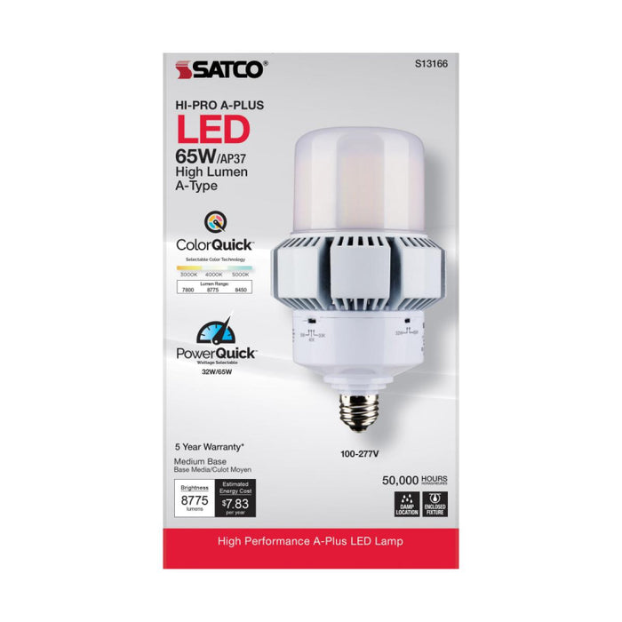 Satco S13166 65W/32W A-Plus LED Bulb; AP37; 3CCT Selectable; Medium Base; 120-277V; Type B