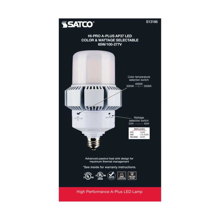 Satco S13166 65W/32W A-Plus LED Bulb; AP37; 3CCT Selectable; Medium Base; 120-277V; Type B