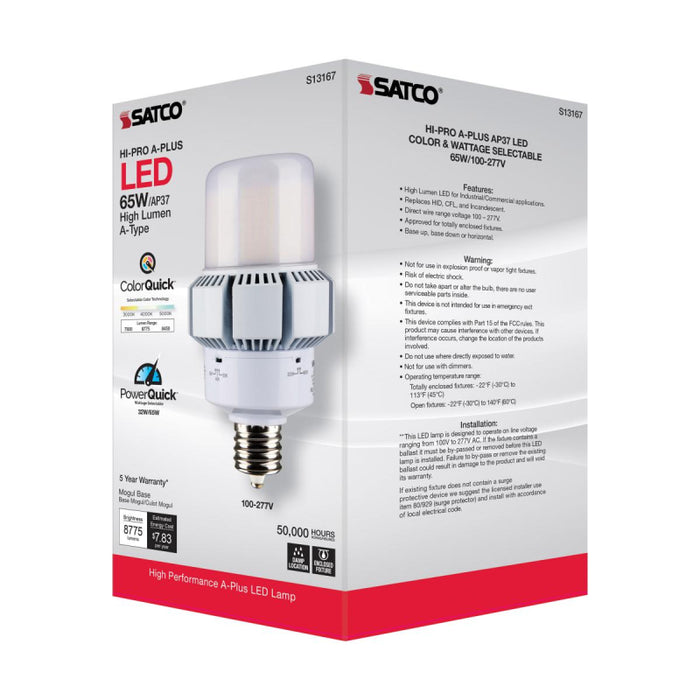 Satco S13167 65W/32W A-Plus LED Bulb; AP37; 3CCT Selectable; Mogul Extended Base; 120-277V; Type B