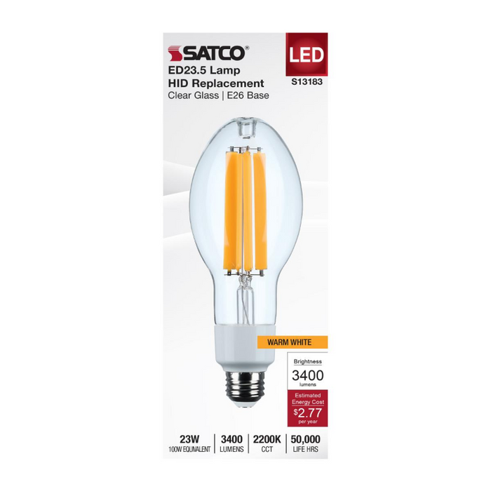 Satco S13183 23W LED HID, ED23.5, 2200K, E26 Base, 120-277V, Type-B