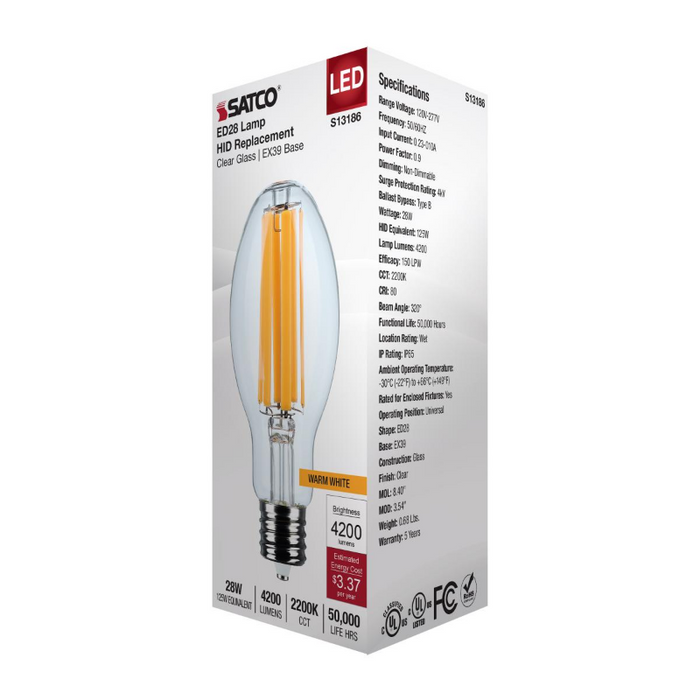 Satco S13186 28W LED HID, ED28, 2200K, EX39 Base, 120-277V, Type-B