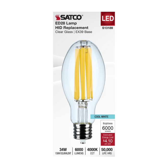 Satco S13189 34W LED HID, ED28, 4000K, EX39 Base, 120-277V, Type-B
