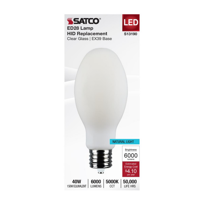 Satco S13190 40W LED HID, ED28, 5000K, EX39 Base, 120-277V, Type-B