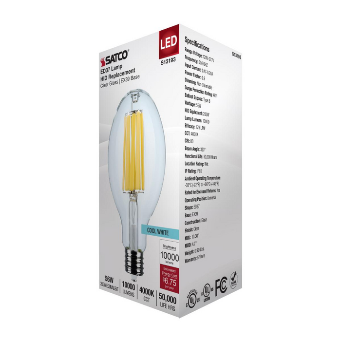 Satco S13193 56W LED HID, ED37, 4000K, EX39 Base, 120-277V, Type-B