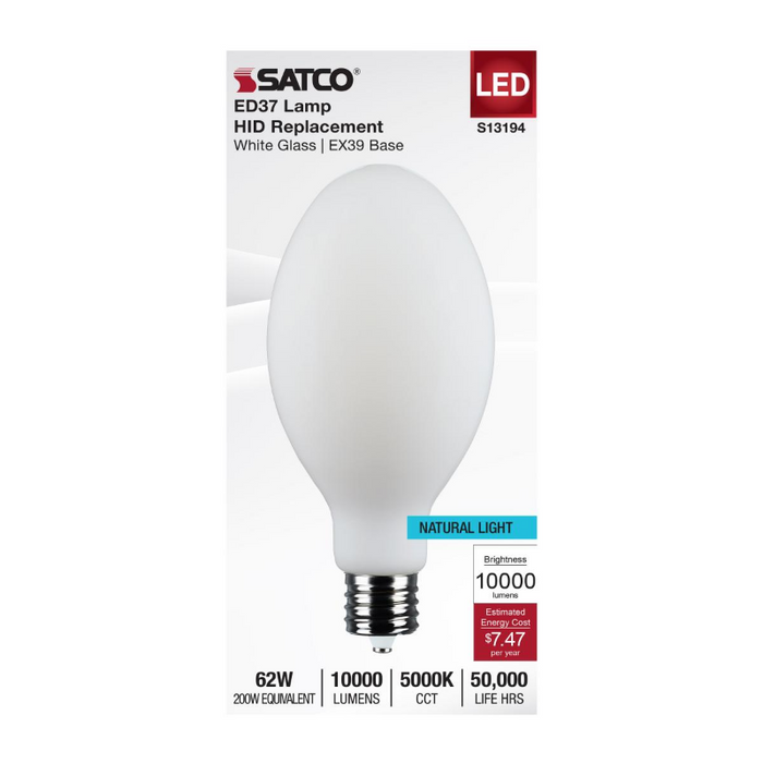 Satco S13194 62W LED HID, ED37, 5000K, EX39 Base, 120-277V, Type-B