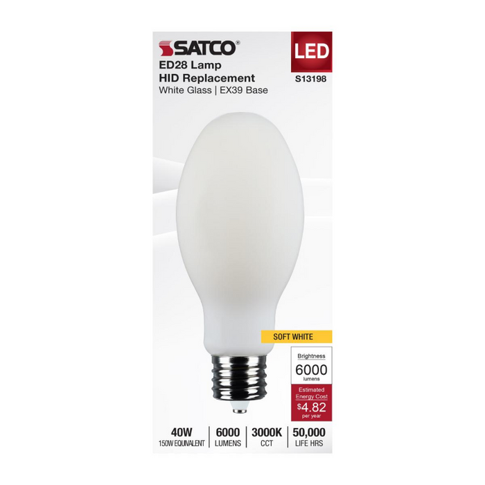 Satco S13198 40W LED HID, ED28, 3000K, EX39 Base, 120-277V, Type-B