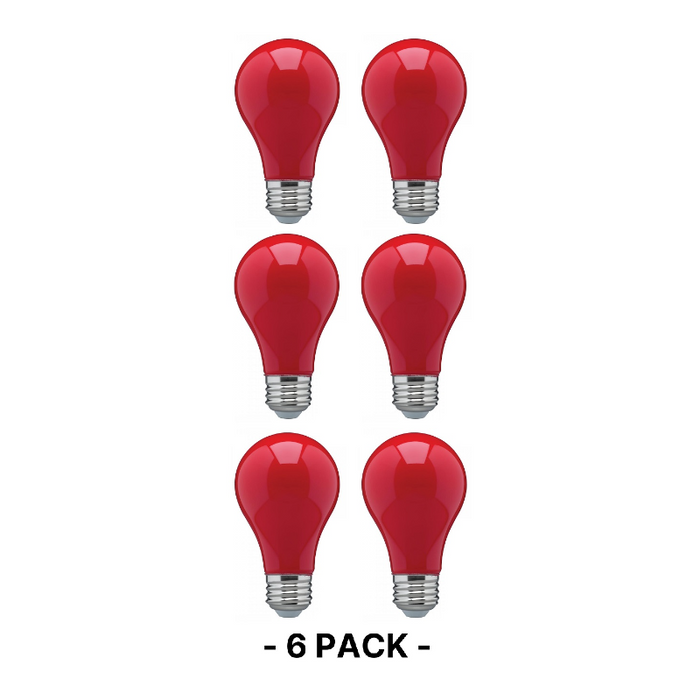 Satco S14984 8W A19 LED Color Bulb, Dimmable, Red, 6-Pack