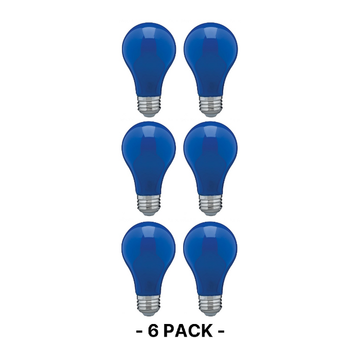 Satco S14985 8W A19 LED Color Bulb, Dimmable , Blue, 6-Pack