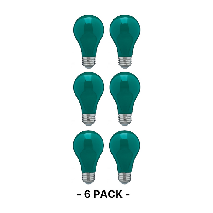 Satco S14986 8W A19 LED Color Bulb, Dimmable, Green, 6-Pack