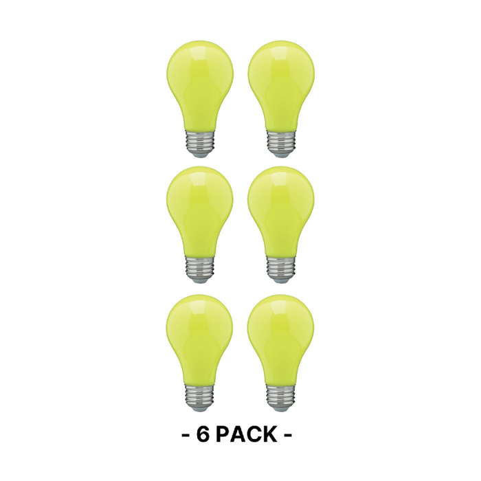 Satco S14987 8W A19 LED Color Bulb, Dimmable Yellow, 6-Pack