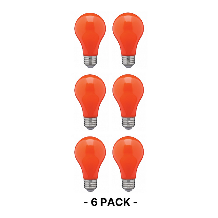 Satco S14988 8W A19 LED Color Bulb, Dimmable, Orange, 6-Pack