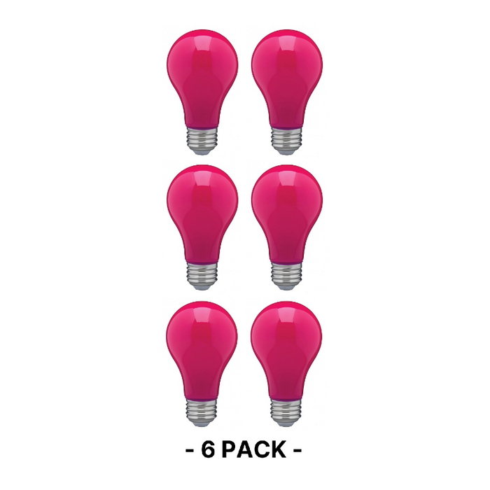 Satco S14989 8W A19 LED Color Bulb, Dimmable, Pink, 6-Pack