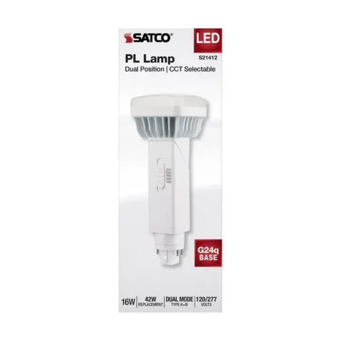 Satco S21412 16W PL 4-Pin LED Bulb, 5CCT Selectable, G24q Base, 120-277V, Type A/B