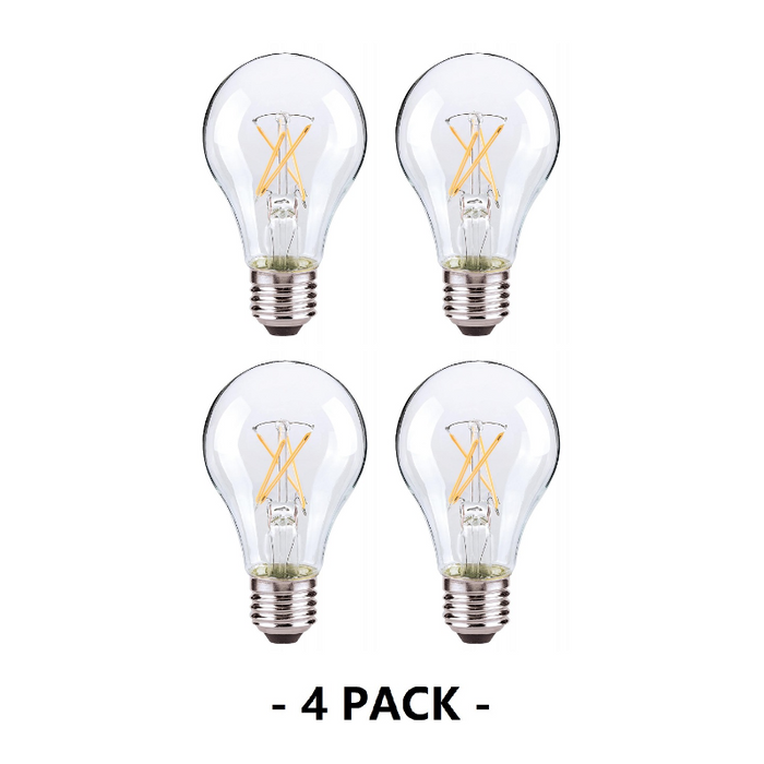 Satco S21713 7.5W A19 Dimmable LED Filament Bulb, E26 Base, 2700K, Clear, 4-Pack