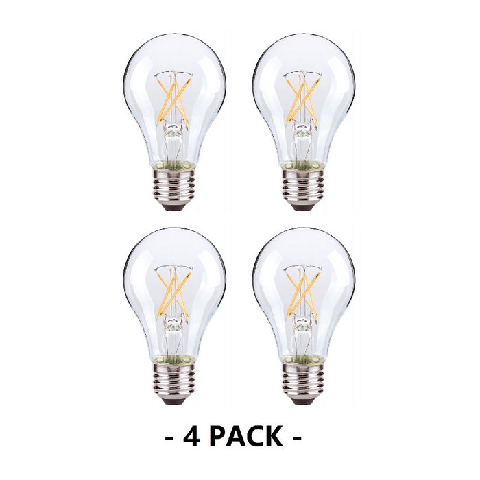 Satco S21734 7.5W A19 Dimmable LED Filament Bulb, E26 Base, 3000K, Clear, 4-Pack