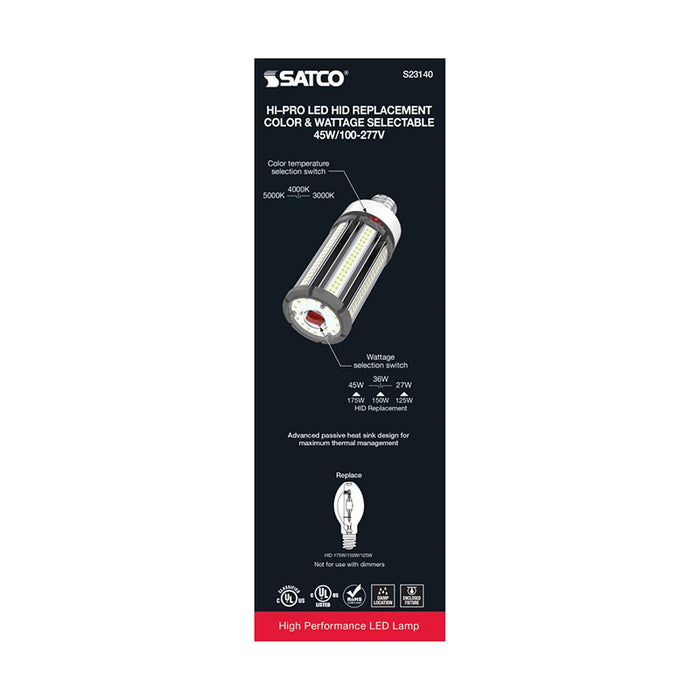 Satco S23140 45W/36W/27W LED HID, Corncob, 3CCT Selectable, E26 Base, 100-277V, Type B