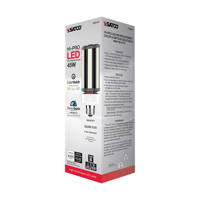Satco S23140 45W/36W/27W LED HID, Corncob, 3CCT Selectable, E26 Base, 100-277V, Type B