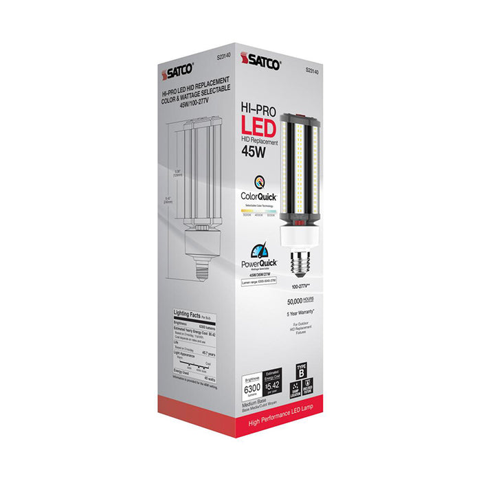 Satco S23140 45W/36W/27W LED HID, Corncob, 3CCT Selectable, E26 Base, 100-277V, Type B