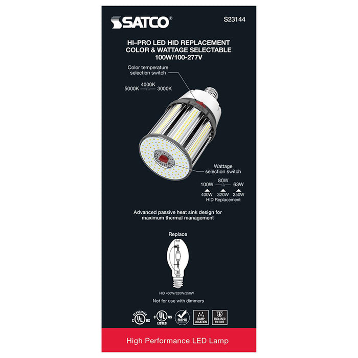 Satco S23144 100W/80W/63W LED HID, Corncob, 3CCT Selectable, EX39 Base, 100-277V, Type B
